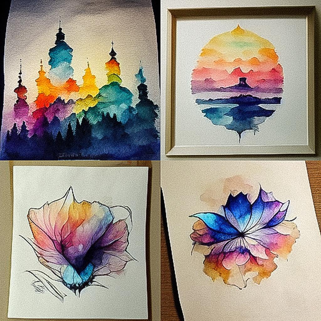 Watercolor with ink pen outline style, Midjourney V3, render 1 of 4