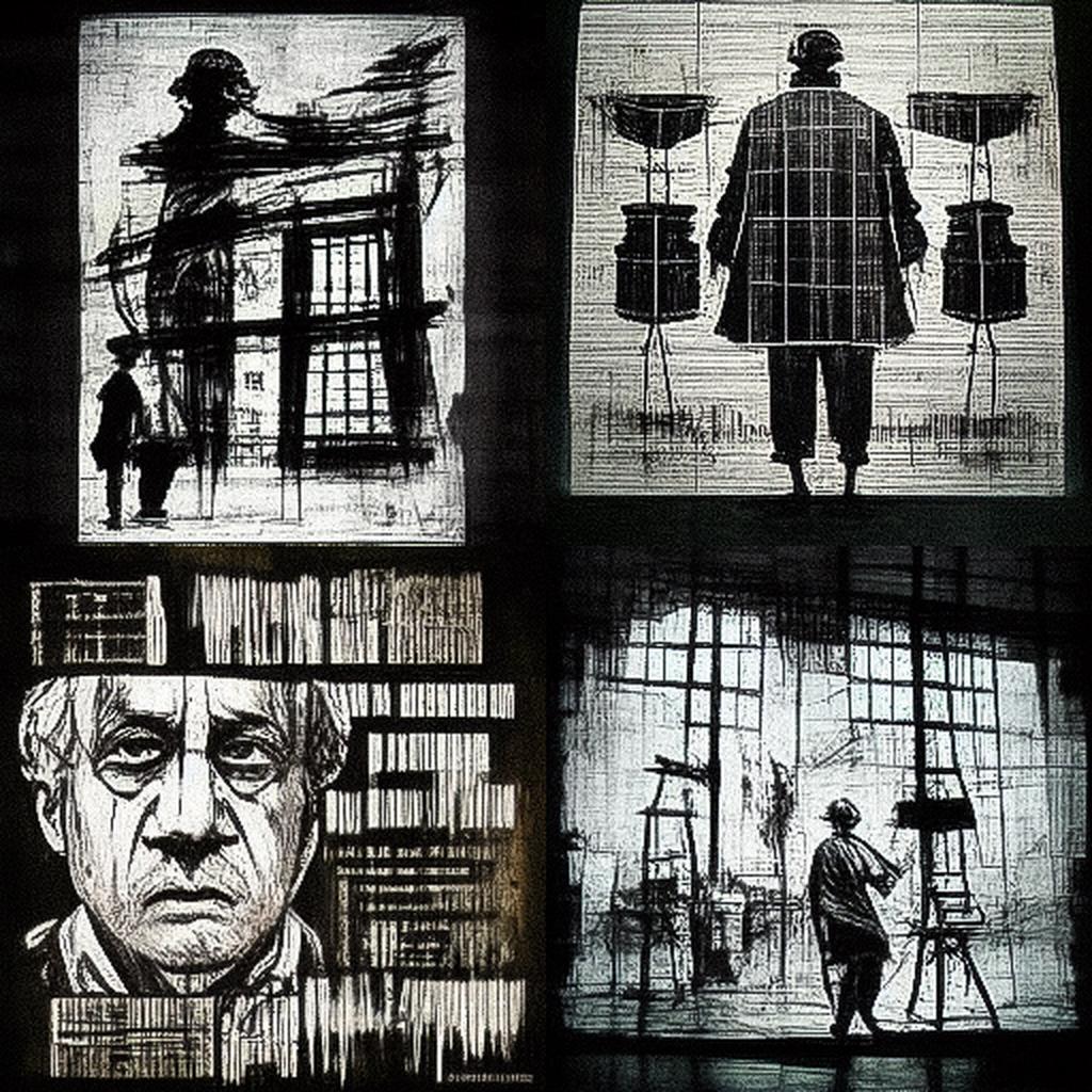William Kentridge style, Midjourney V3, render 1 of 4