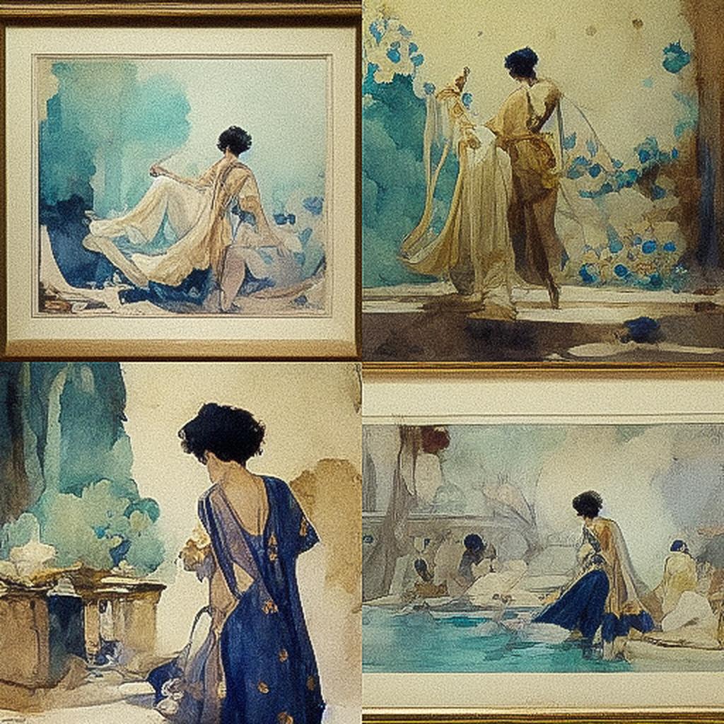 William Russell Flint style, Midjourney V3, render 1 of 4