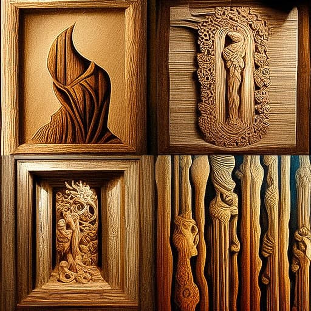 Wood carving style, Midjourney V3, render 1 of 4
