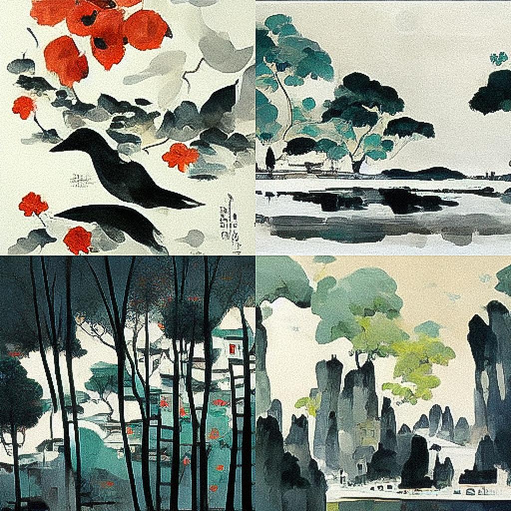 Wu Guanzhong style, Midjourney V3, render 1 of 4