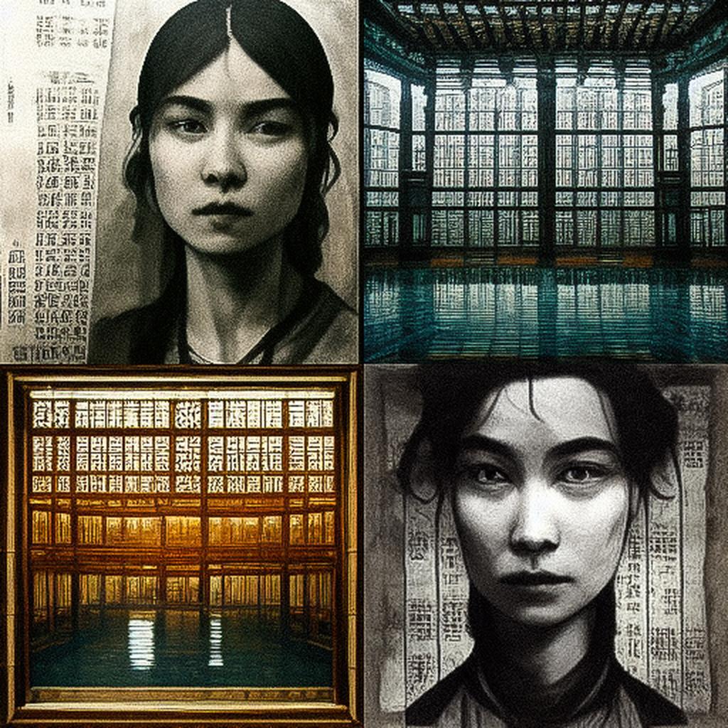 Xu Bing style, Midjourney V3, render 1 of 4
