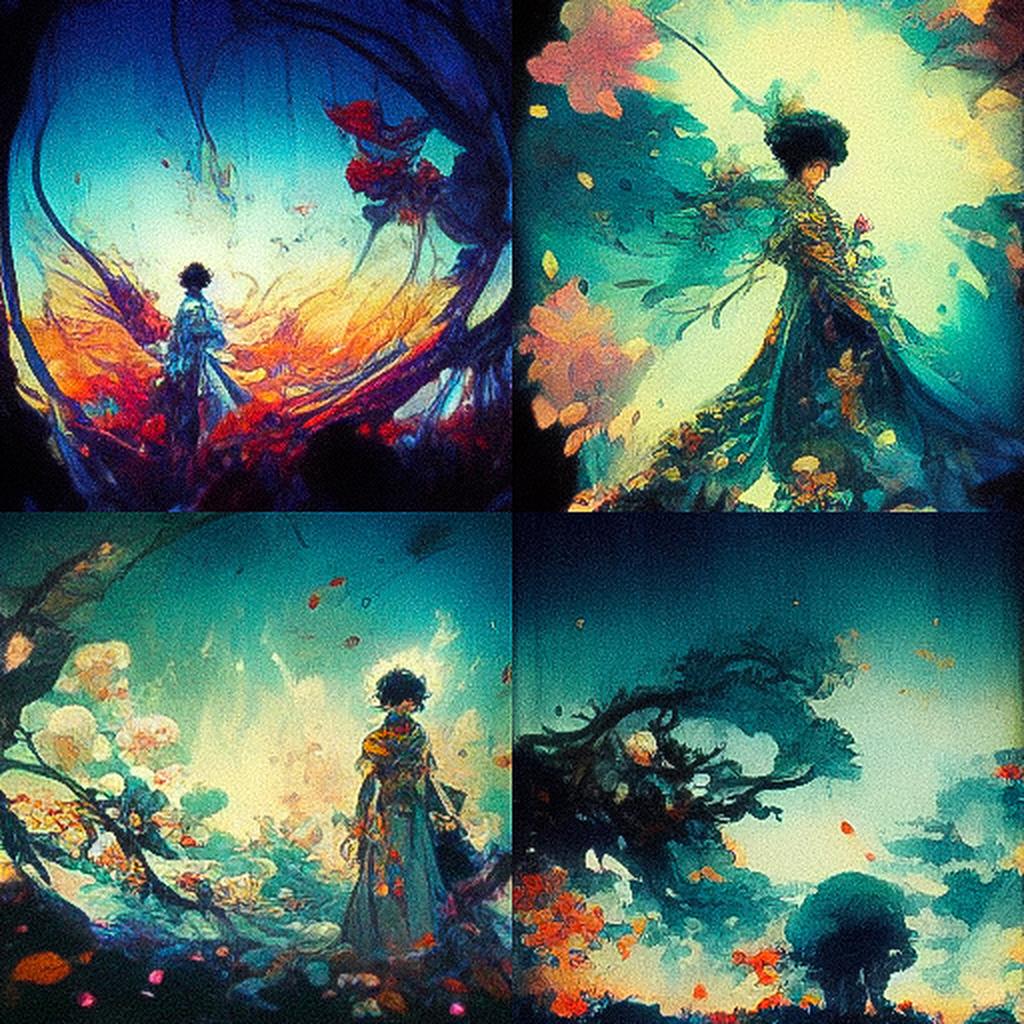 Yoshitaka Amano style, Midjourney V3, render 1 of 4