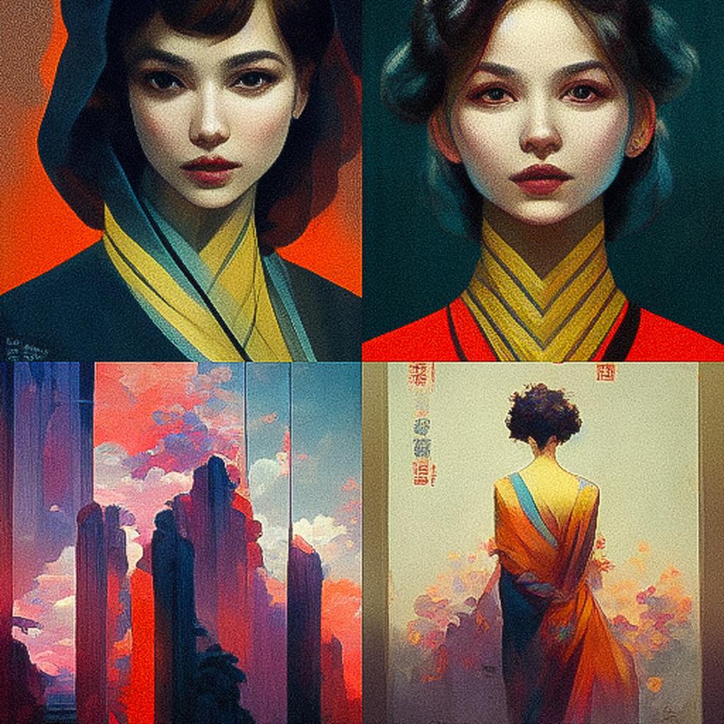 Yue Minjun style, Midjourney V3, render 1 of 4