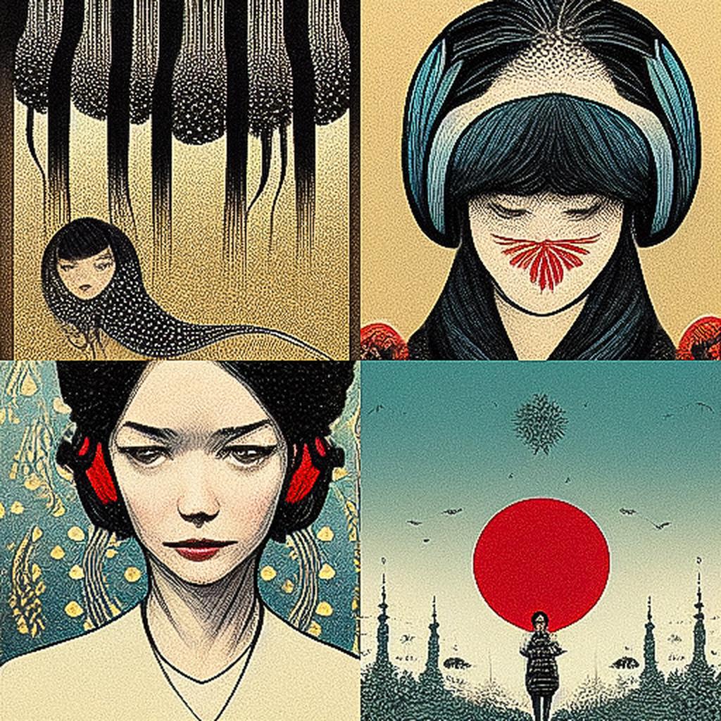 Yuko Shimizu style, Midjourney V3, render 1 of 4