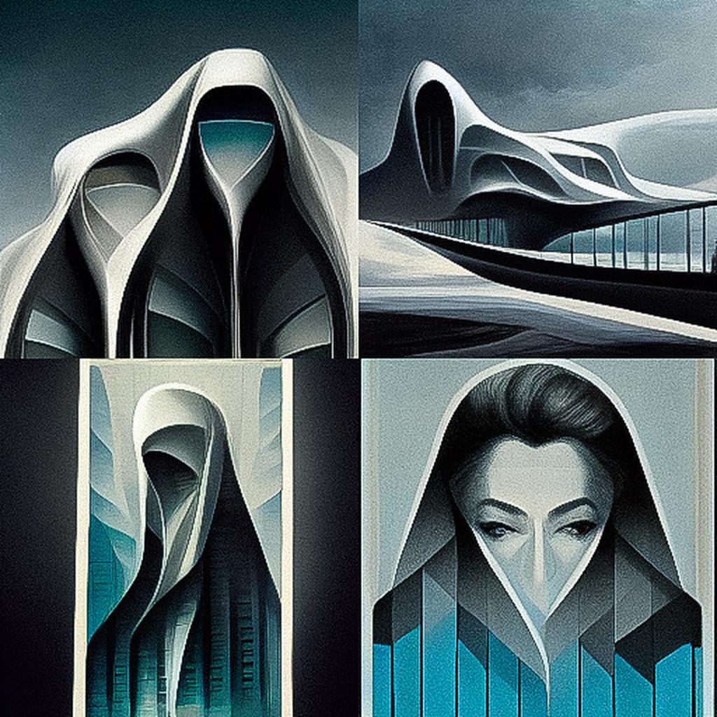 Zaha Hadid style, Midjourney V3, render 1 of 4