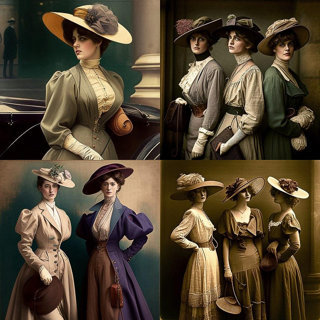 1910s fashion style, Midjourney V4, render 1 of 4