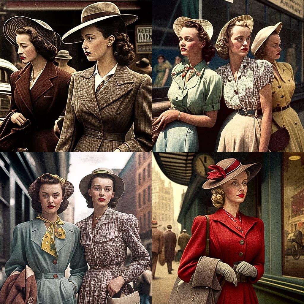 1940s fashion style, Midjourney V4, render 1 of 4