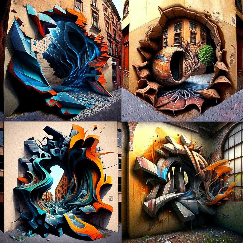 3D graffiti style, Midjourney V4, render 1 of 4