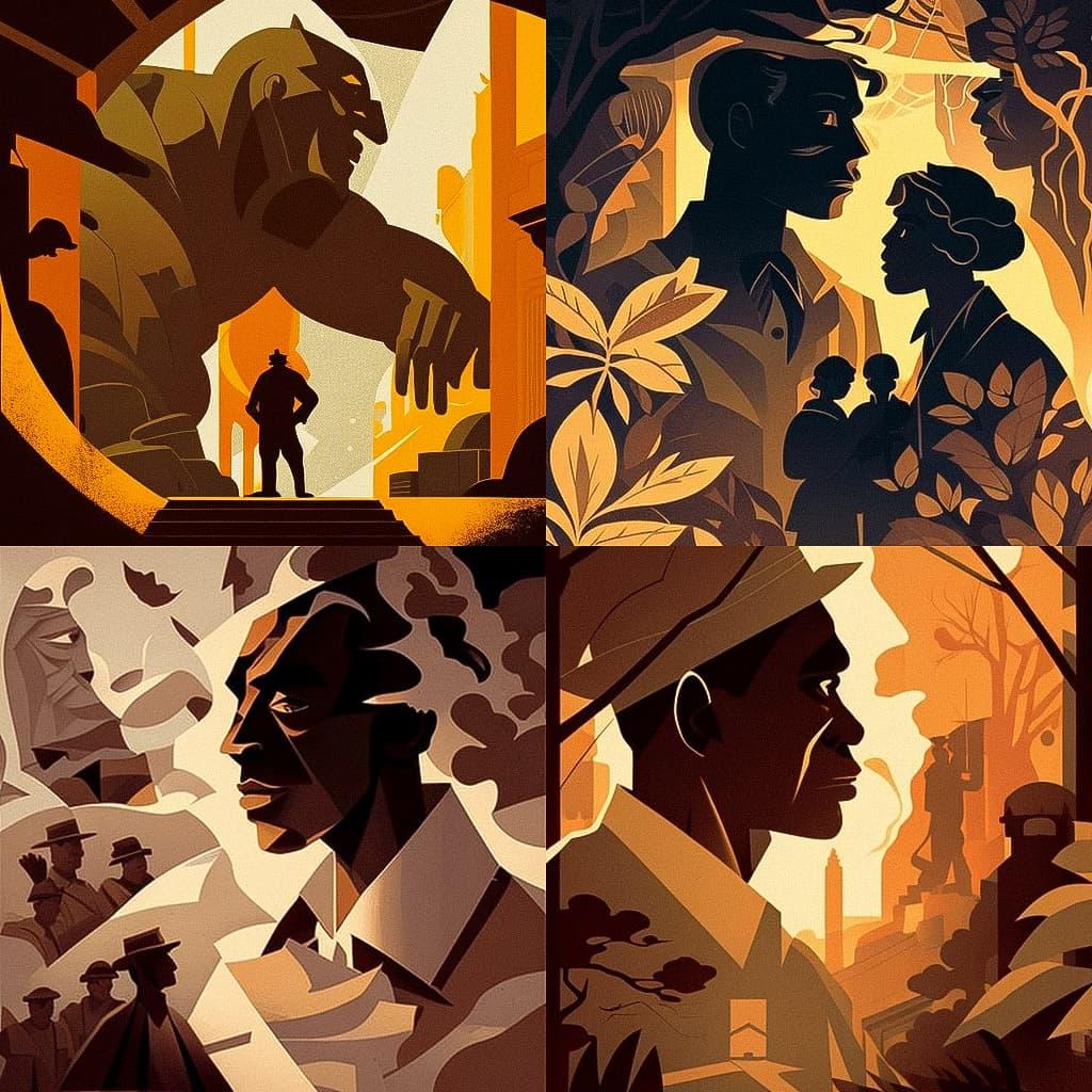 Aaron Douglas style, Midjourney V4, render 1 of 4