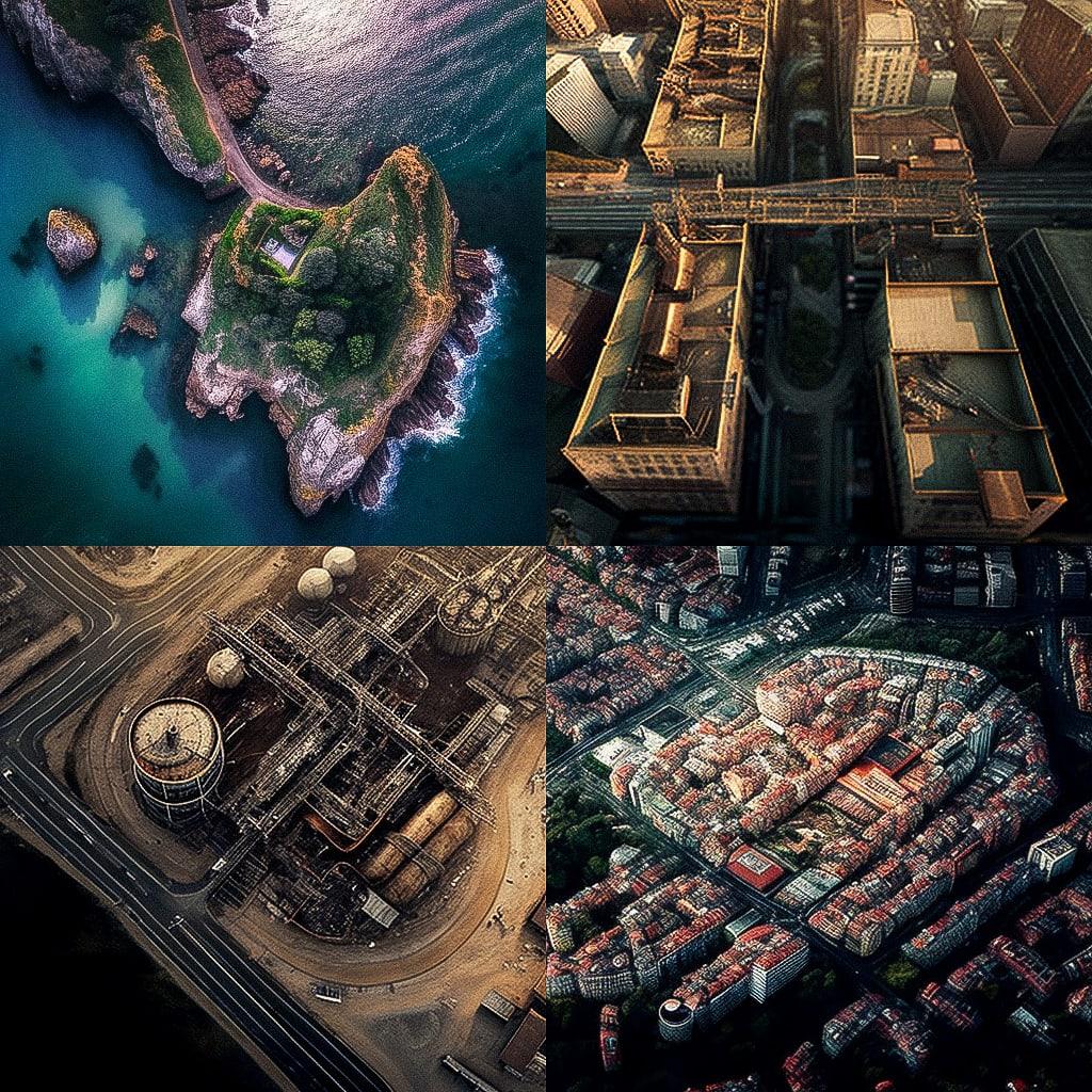 Aerial photography style, Midjourney V4, render 1 of 4