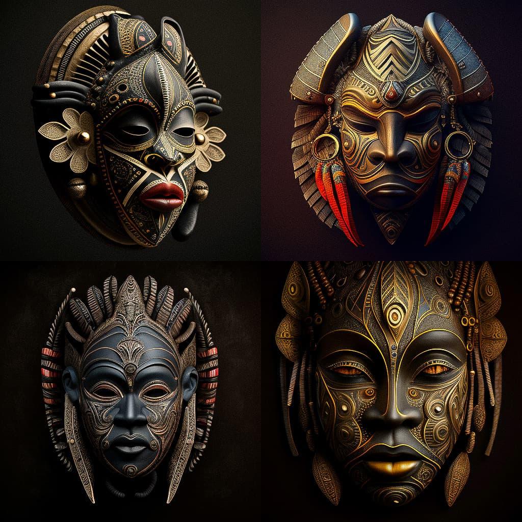 African mask style, Midjourney V4, render 1 of 4
