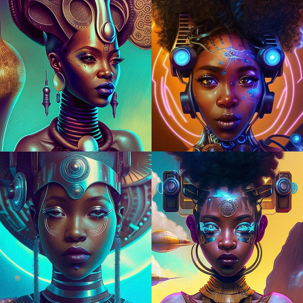 Afrofuturism style, Midjourney V4, render 1 of 4