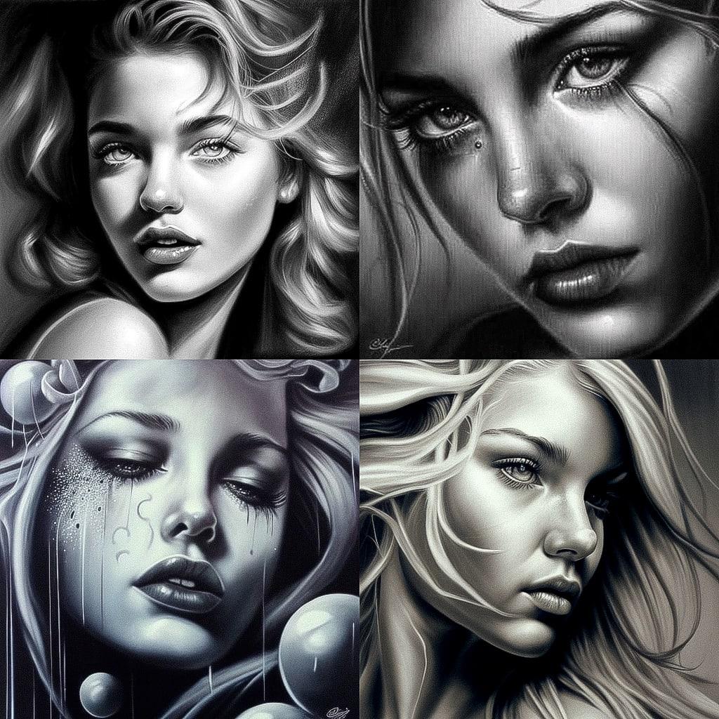 Airbrush drawing style, Midjourney V4, render 1 of 4