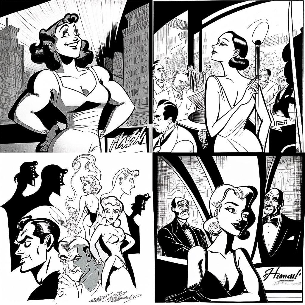 Al Hirschfeld style, Midjourney V4, render 1 of 4