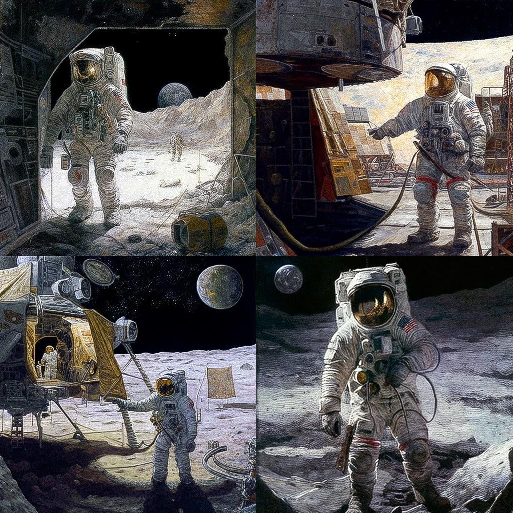 Alan Bean style, Midjourney V4, render 1 of 4
