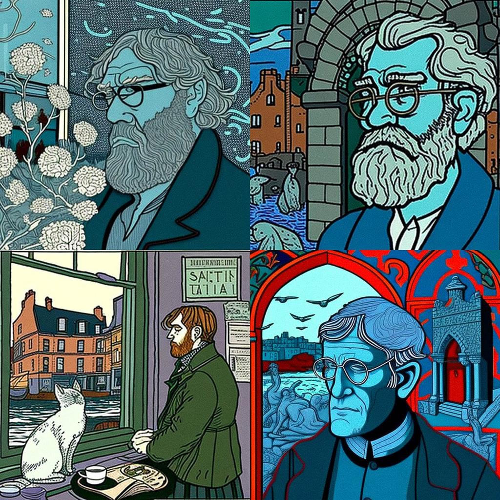 Alasdair Gray style, Midjourney V4, render 1 of 4