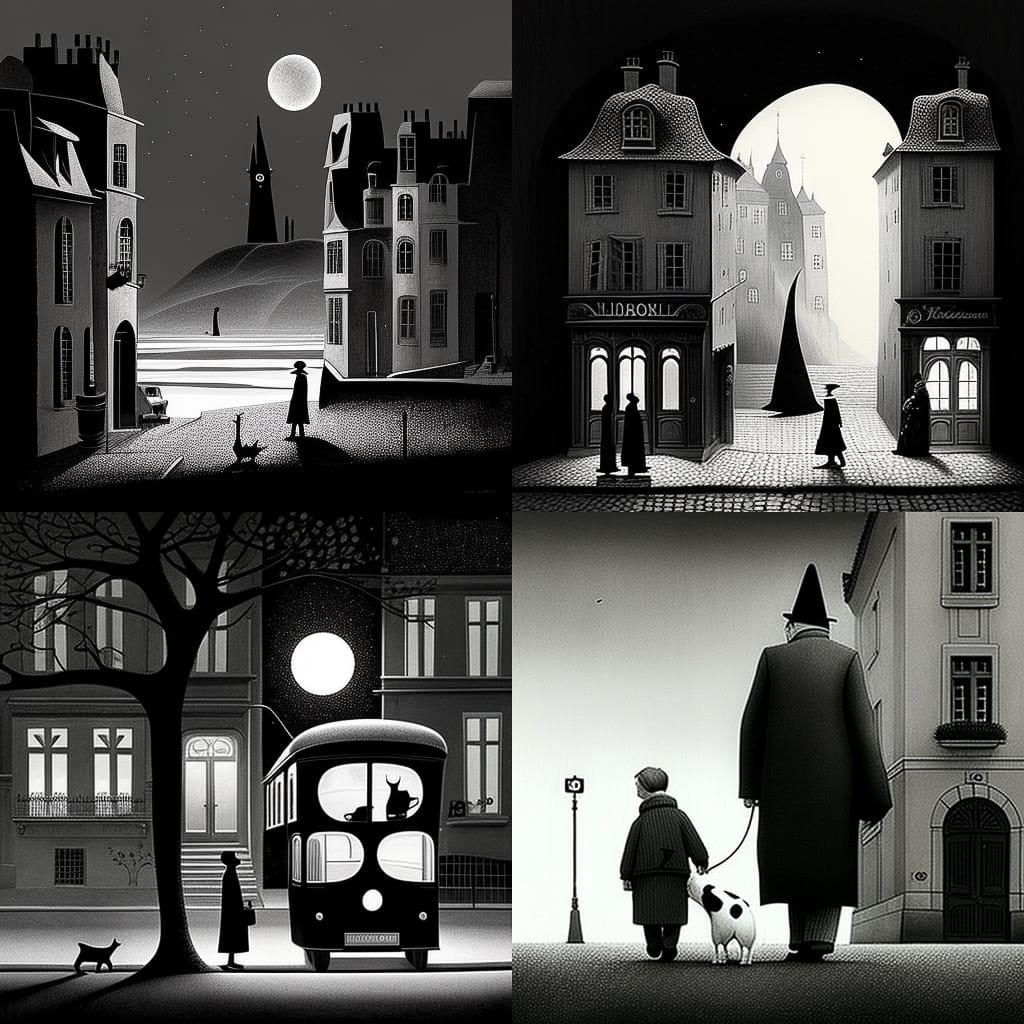 Albert Dubout style, Midjourney V4, render 1 of 4