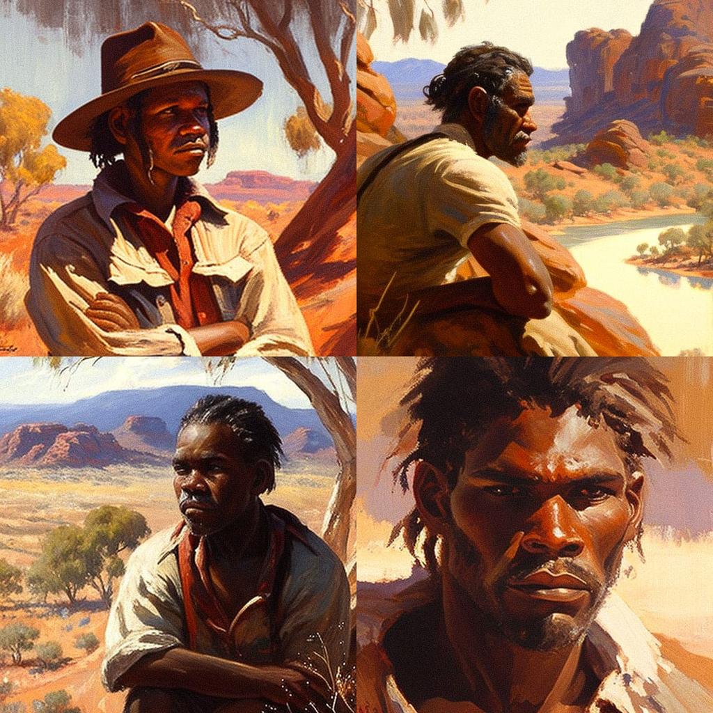 Albert Namatjira style, Midjourney V4, render 1 of 4