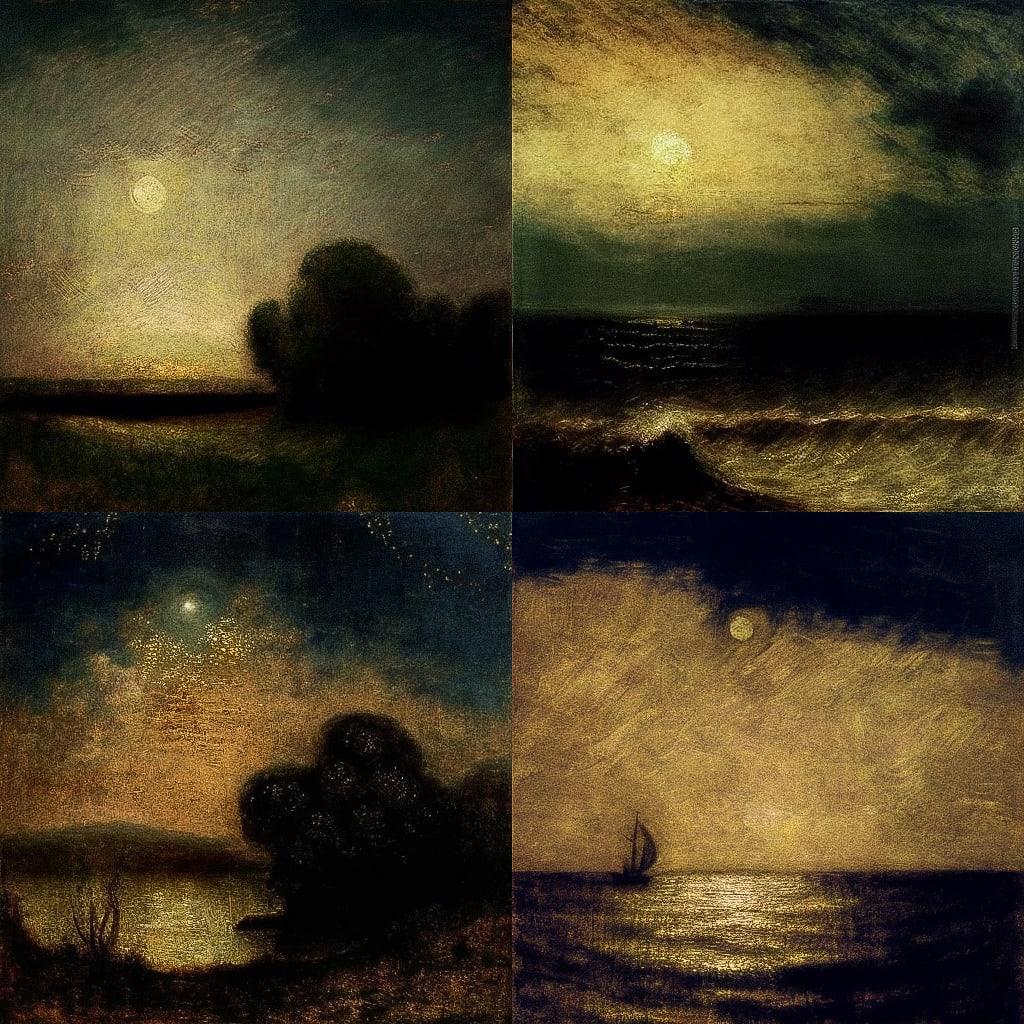 Albert Pinkham Ryder style, Midjourney V4, render 1 of 4