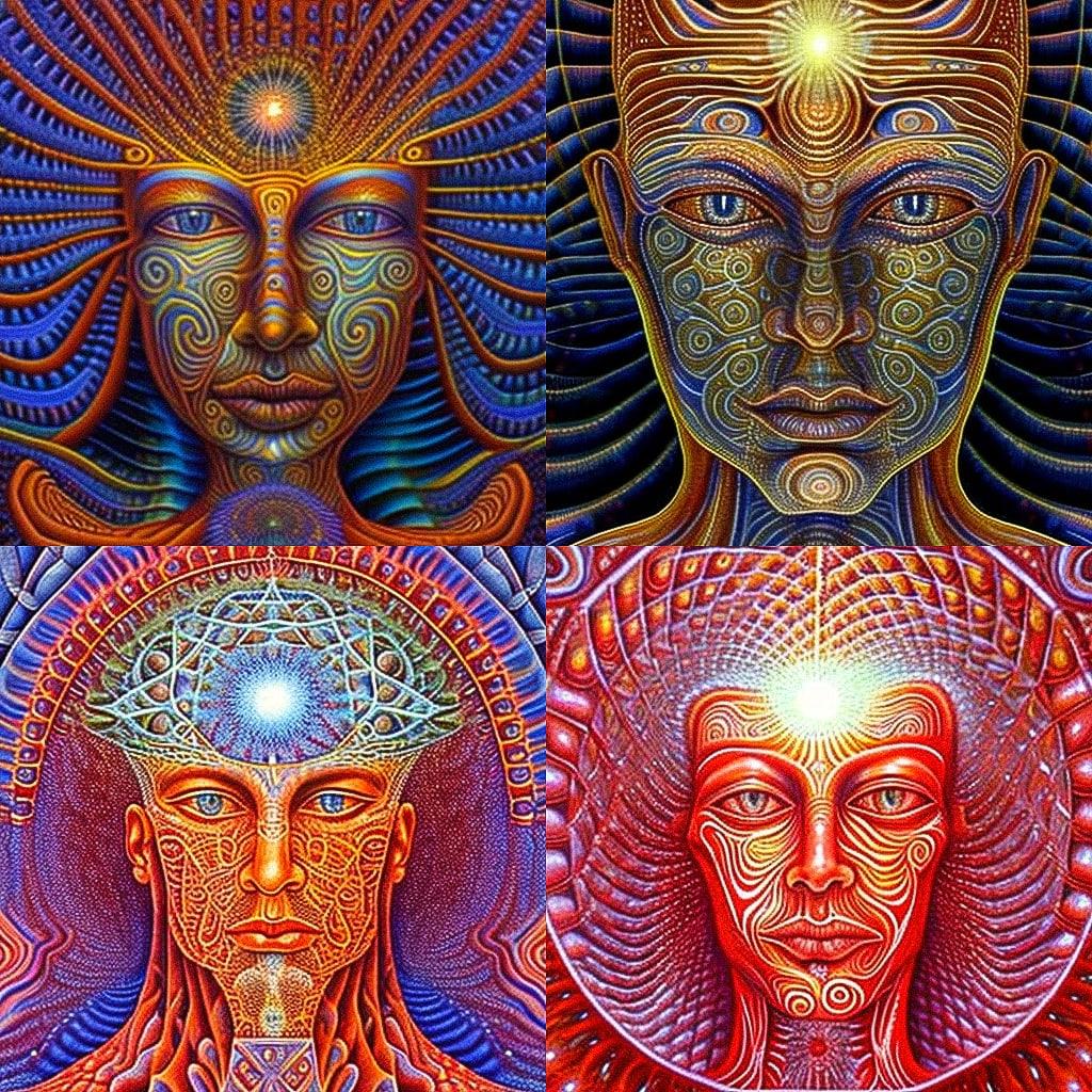 Alex Grey style, Midjourney V4, render 1 of 4