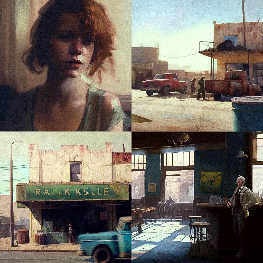 Alex Russell Flint style, Midjourney V4, render 1 of 4