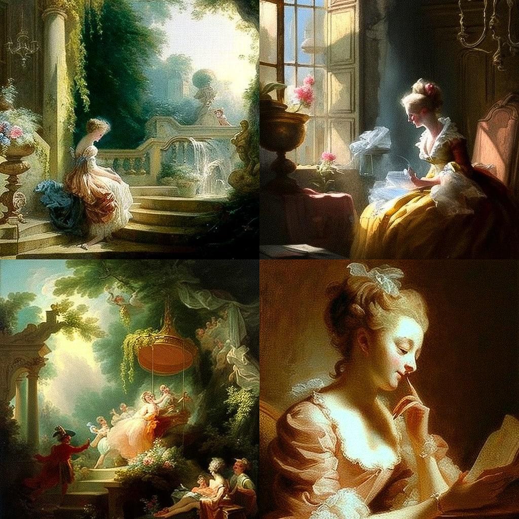 Alexandre-Evariste Fragonard style, Midjourney V4, render 1 of 4