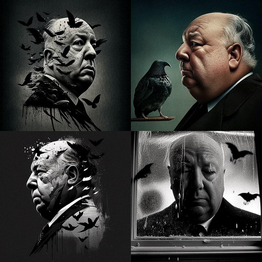 Alfred Hitchcock style, Midjourney V4, render 1 of 4