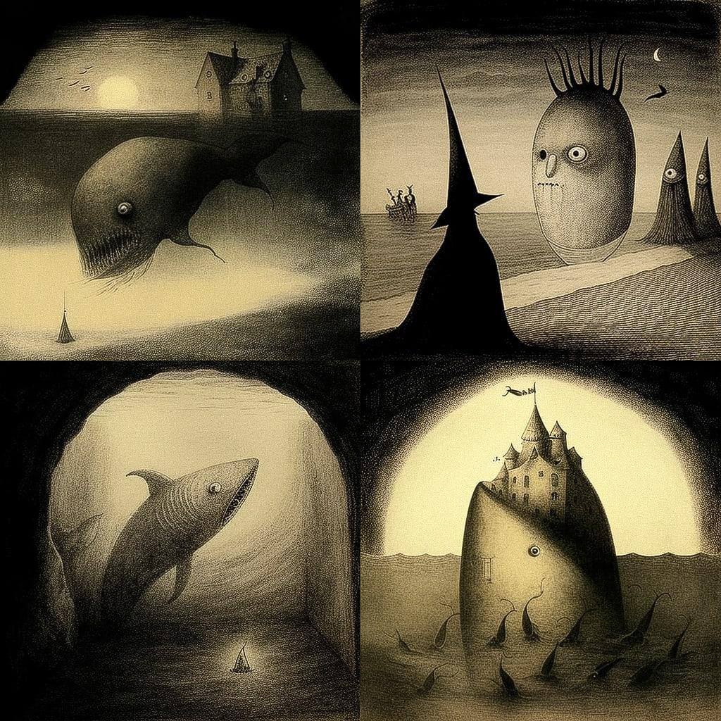 Alfred Kubin style, Midjourney V4, render 1 of 4