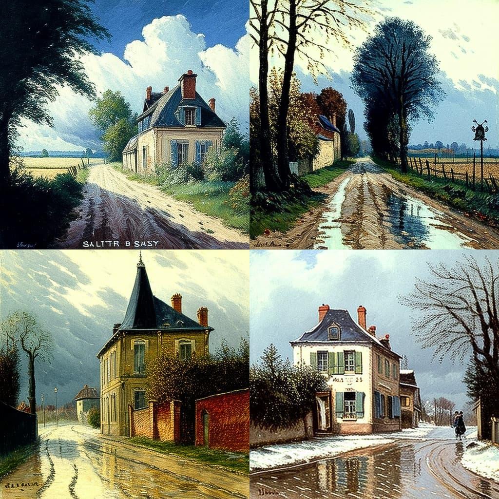 Alfred Sisley style, Midjourney V4, render 1 of 4