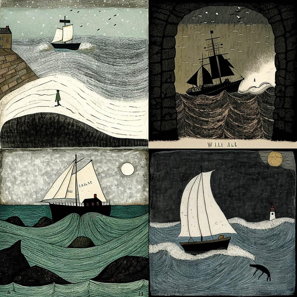 Alfred Wallis style, Midjourney V4, render 1 of 4
