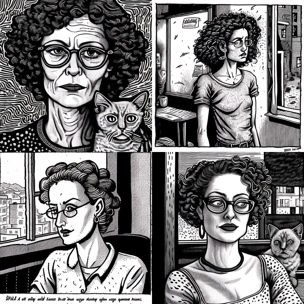 Aline Kominsky-Crumb style, Midjourney V4, render 1 of 4
