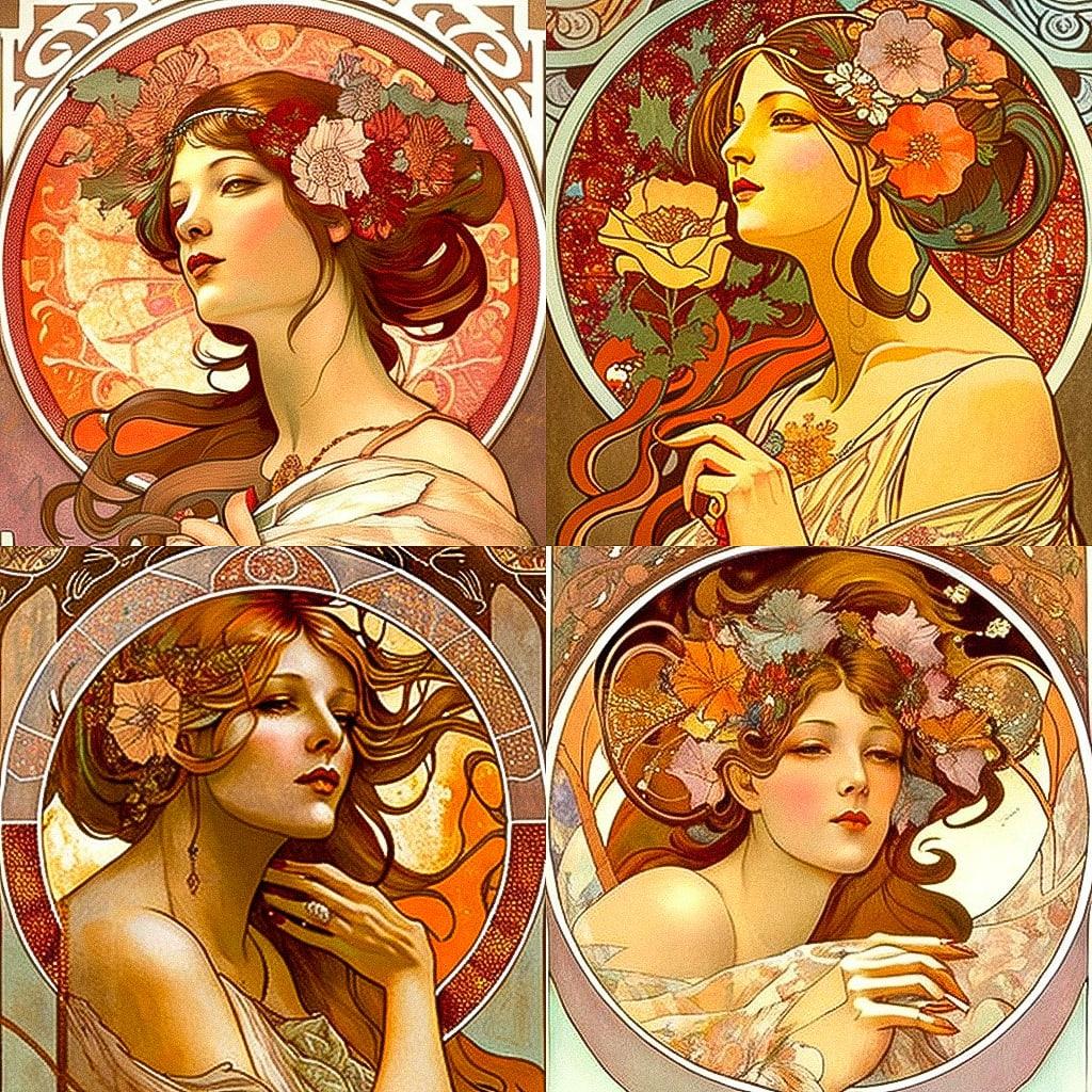 Alphonse Mucha style, Midjourney V4, render 1 of 4
