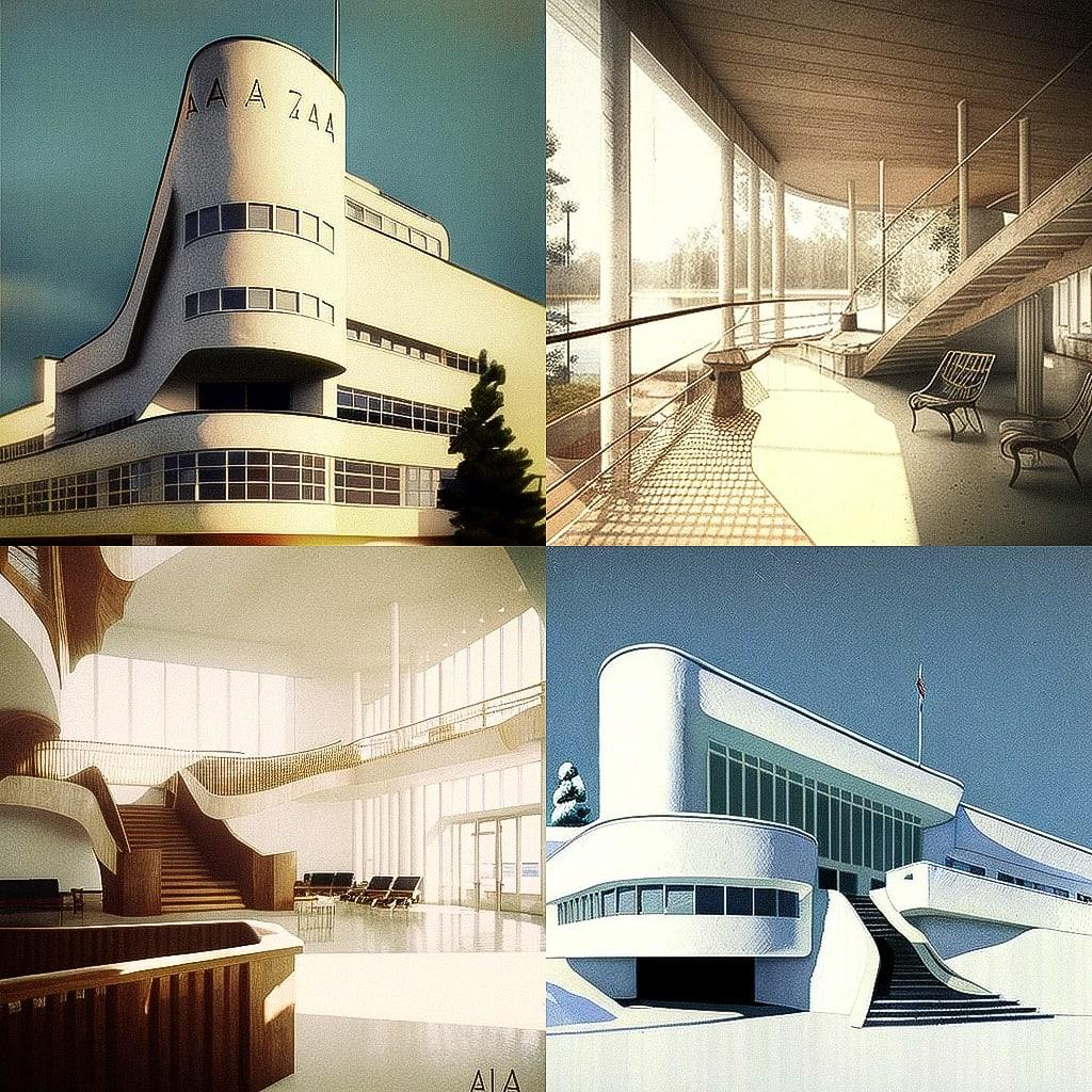 Alvar Aalto style, Midjourney V4, render 1 of 4