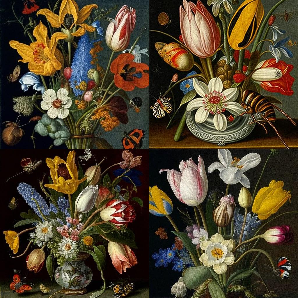 Ambrosius Bosschaert style, Midjourney V4, render 1 of 4