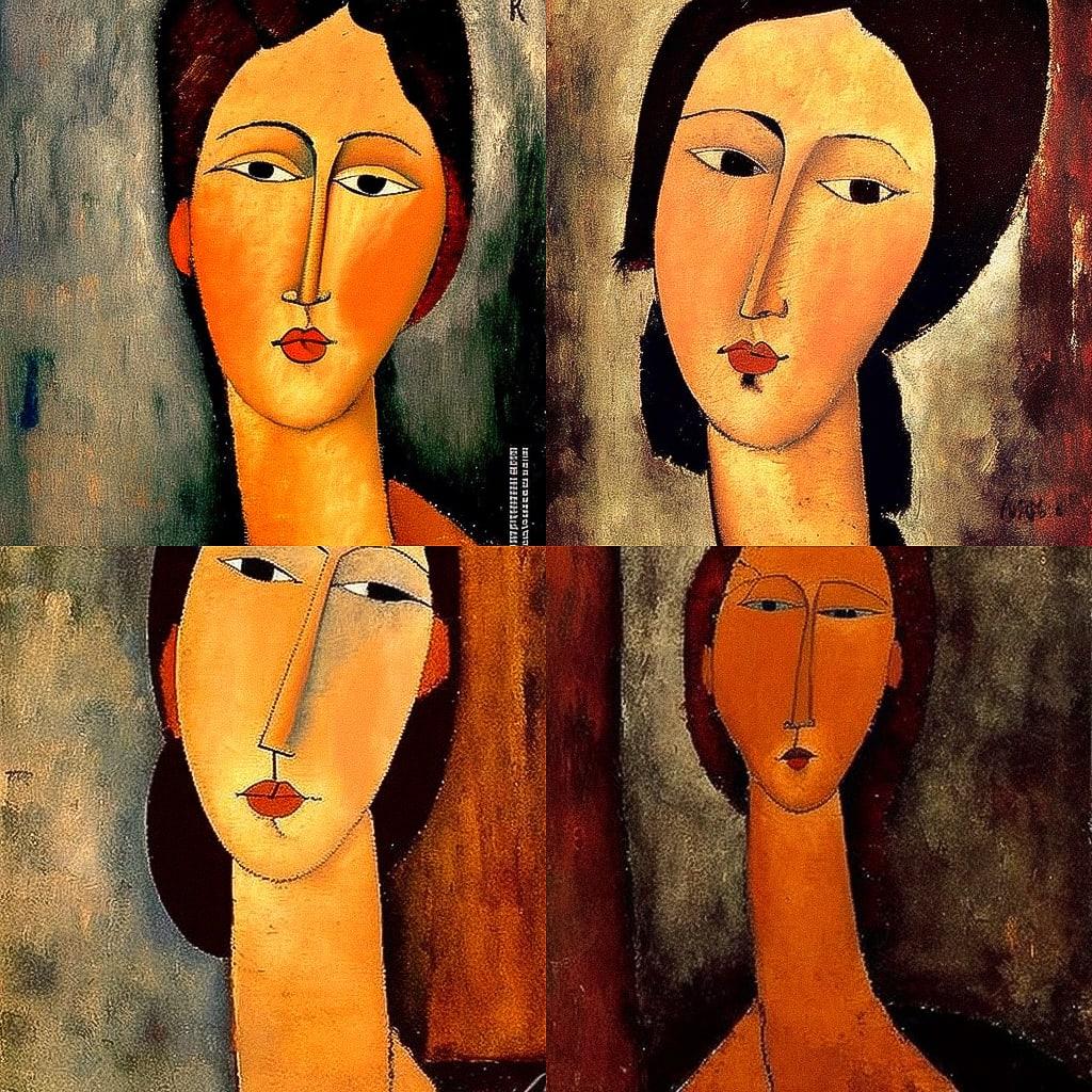 Amedeo Modigliani style, Midjourney V4, render 1 of 4