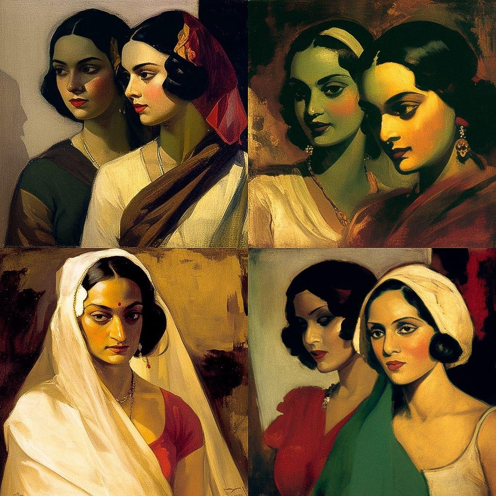 Amrita Sher-Gil style, Midjourney V4, render 1 of 4