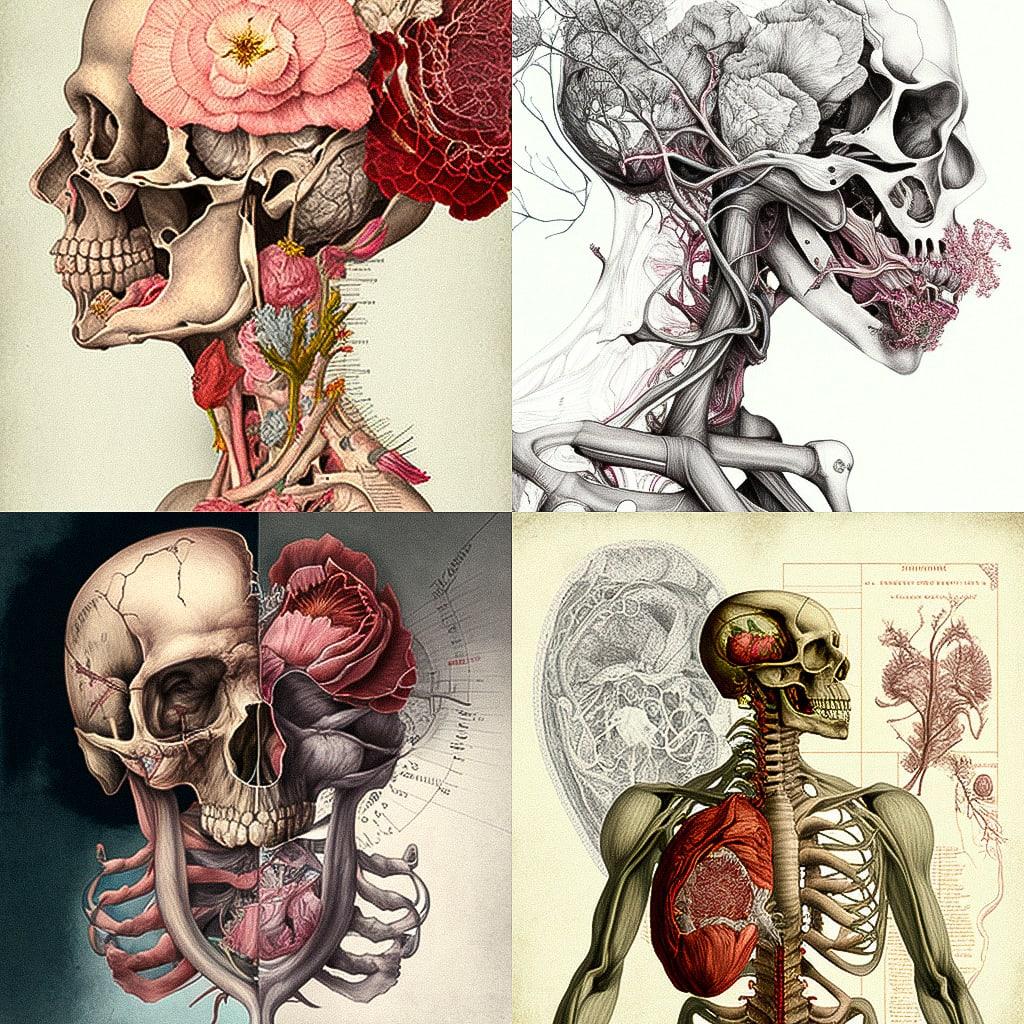 Anatomical illustration style, Midjourney V4, render 1 of 4