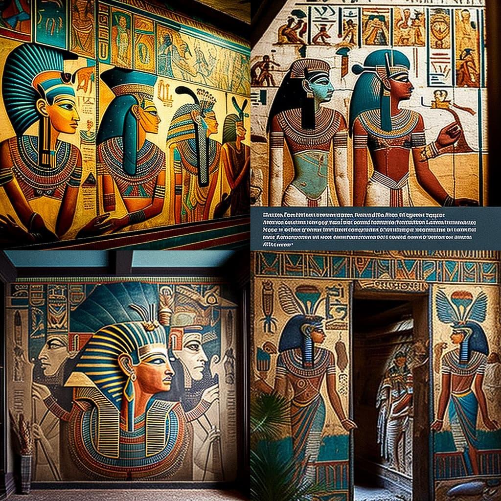 Ancient Egyptian mural style, Midjourney V4, render 1 of 4