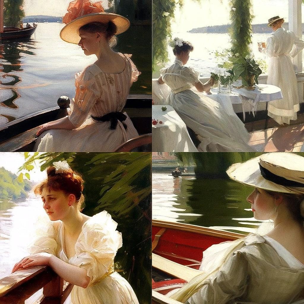 Anders Zorn style, Midjourney V4, render 1 of 4