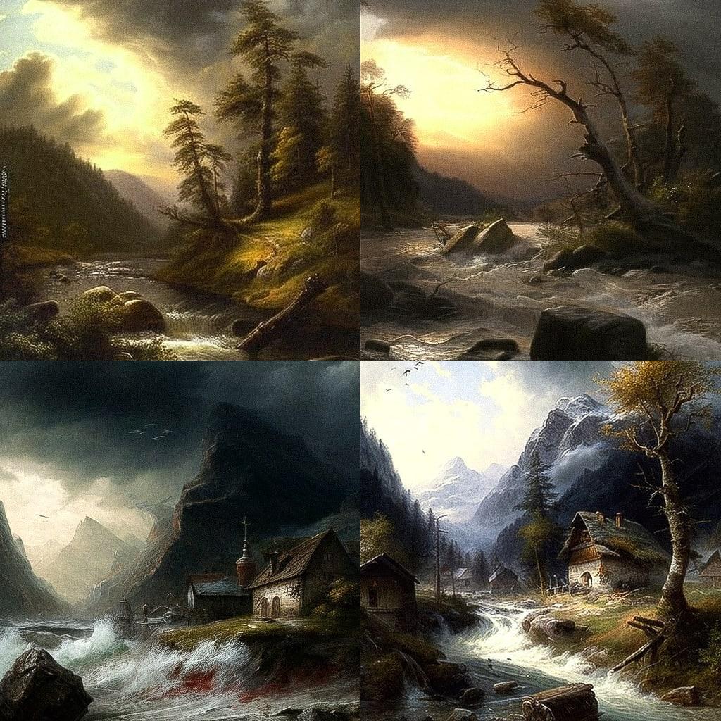 Andreas Achenbach style, Midjourney V4, render 1 of 4