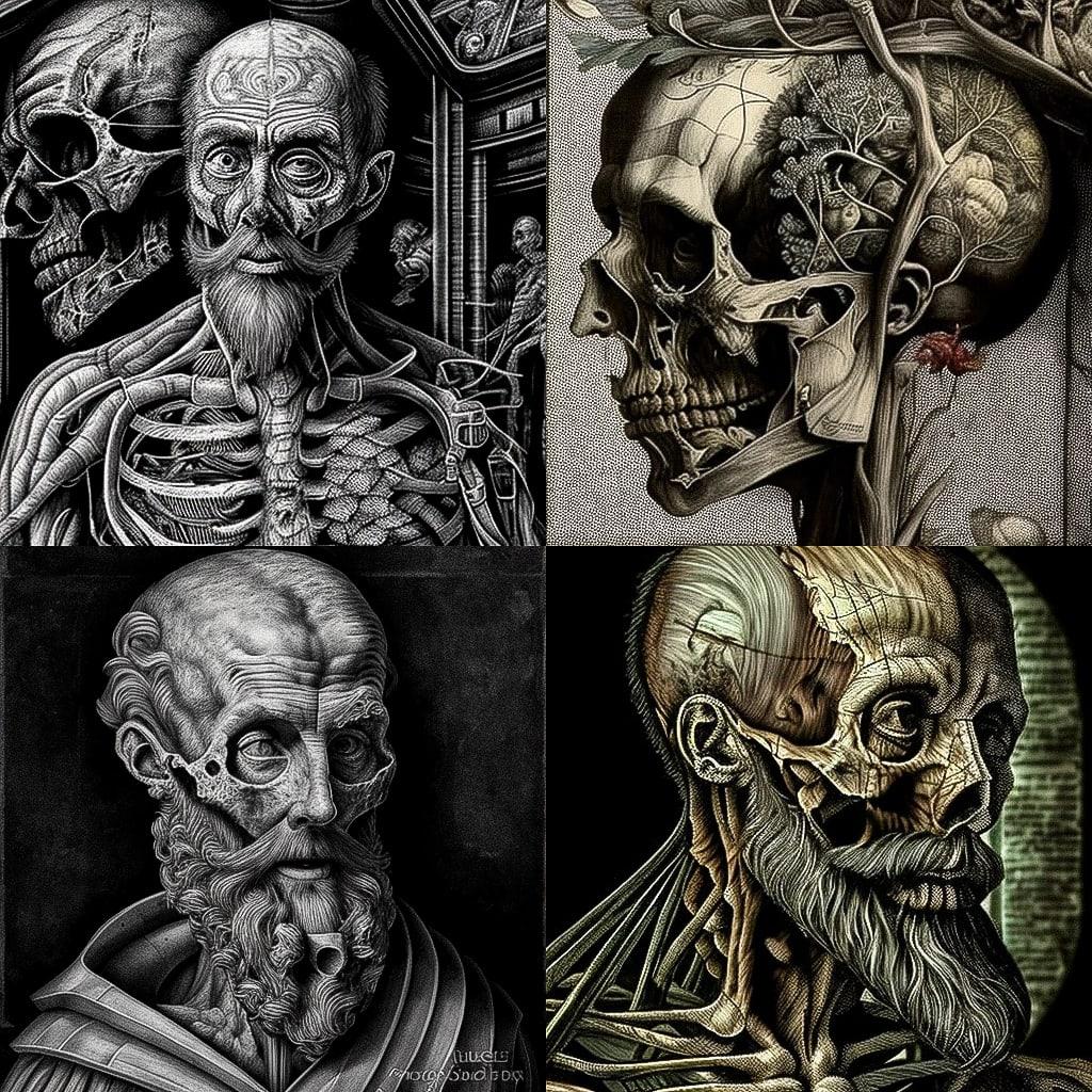 Andreas Vesalius style, Midjourney V4, render 1 of 4