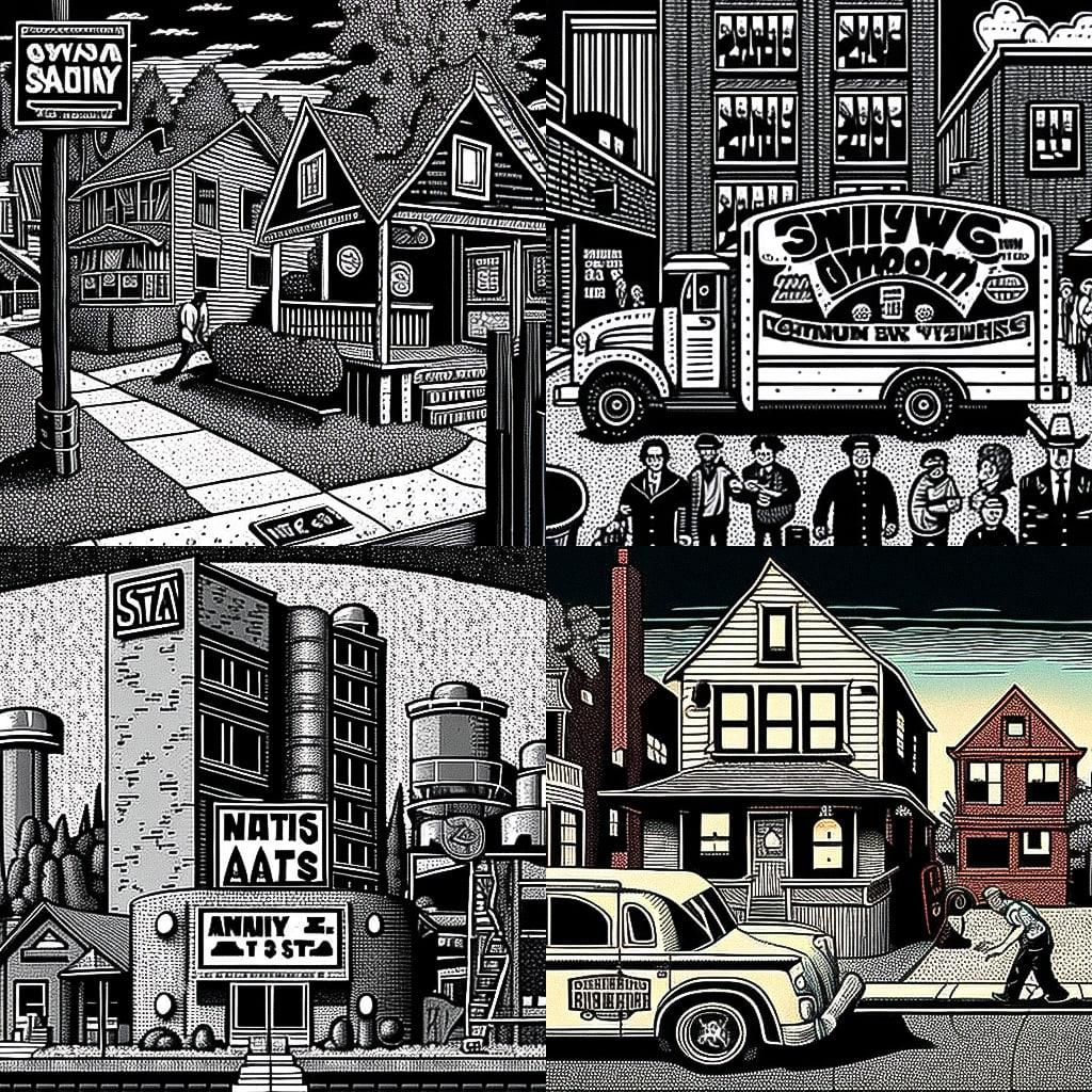 Andy Singer style, Midjourney V4, render 1 of 4