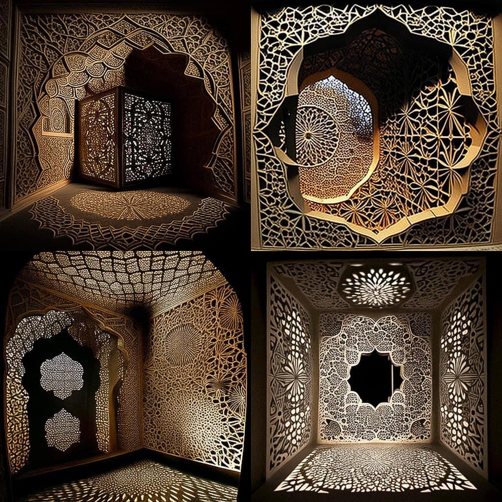 Anila Quayyum Agha style, Midjourney V4, render 1 of 4