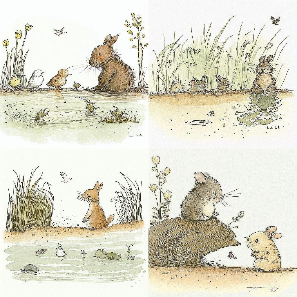 Anita Jeram style, Midjourney V4, render 1 of 4