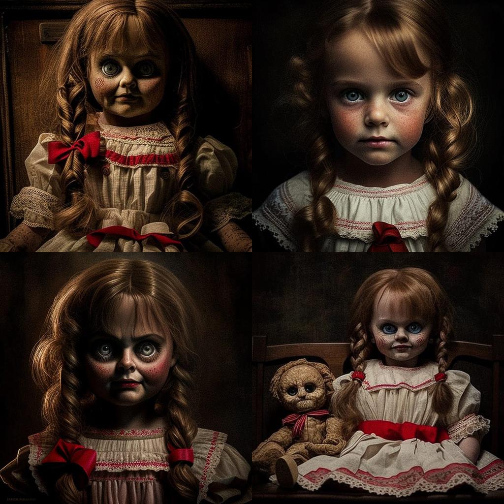 Annabelle doll style, Midjourney V4, render 1 of 4