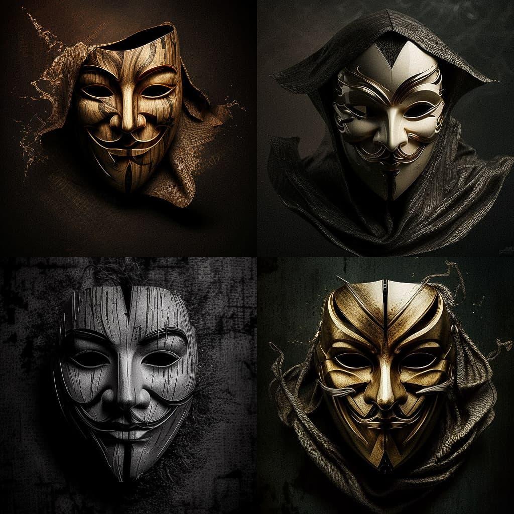 Anonymous mask style, Midjourney V4, render 1 of 4