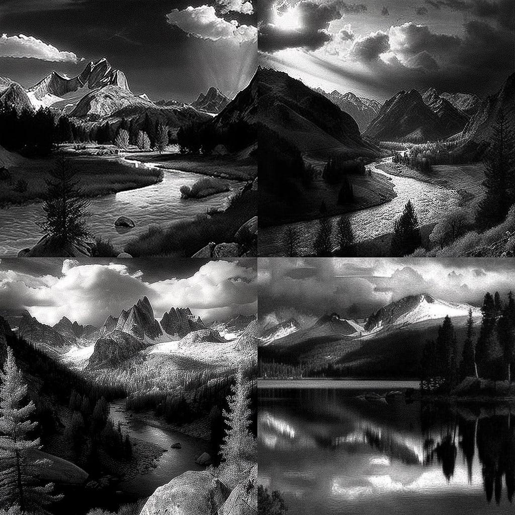 Ansel Adams style, Midjourney V4, render 1 of 4