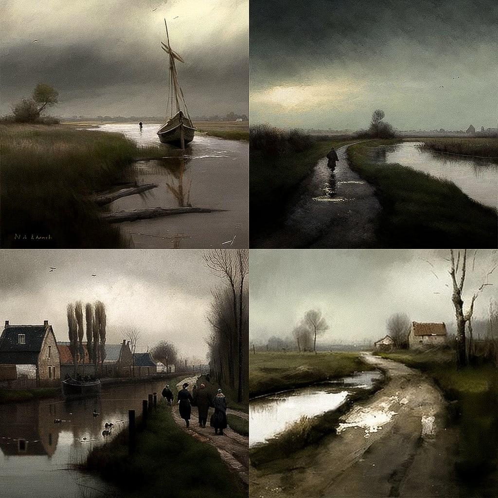 Anton Mauve style, Midjourney V4, render 1 of 4
