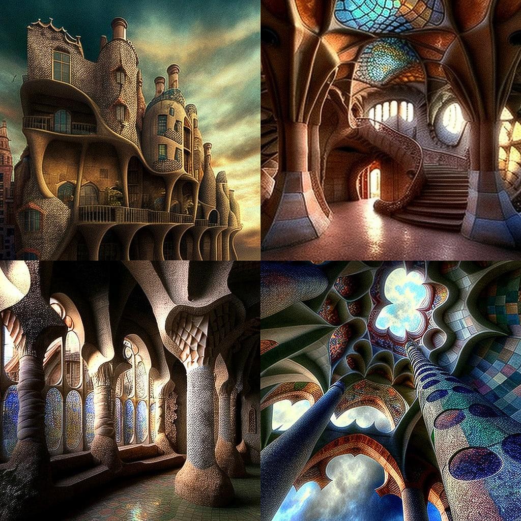 Antoni Gaudi style, Midjourney V4, render 1 of 4